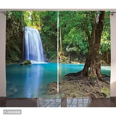 NF 3D Rock Waterfall Digital Printed Polyester Fabric Curtain for Bed Room, Living Room Kids Room Curtains Color Green Window/Door/Long Door (D.N.5) (1, 4 x 7 Feet (Size : 48 x 84 Inch) Door)