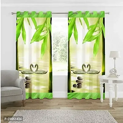 NF 3D Duck Pair Digital Printed Polyester Fabric Curtains for Bed Room, Living Room Kids Room Curtains Color Green Window/Door/Long Door (D.N.114)