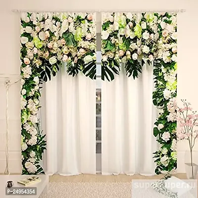 NF 3D Flowers Digital Printed Polyester Fabric Curtains for Bed Room, Living Room Kids Room Curtains Color White Window/Door/Long Door (D.N.308)