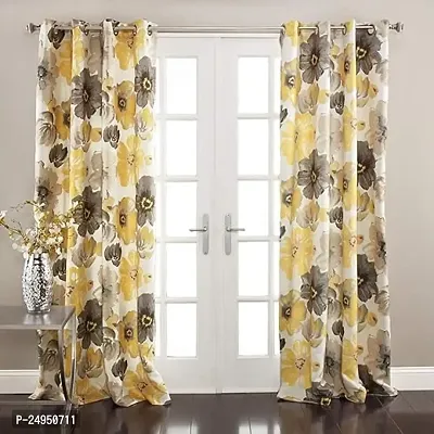 NF 3D Flowers Digital Printed Polyester Fabric Curtains for Bed Room, Living Room Kids Room Curtains Color Yellow Window/Door/Long Door (D.N.94) (1, 4 x 7 Feet (Size: 48 x 84 Inch) Door)