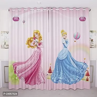 S24 3D Princess Digital Printed Polyester Fabric Curtains for Bed Room, Kids Room Curtains Color Pink Window/Door/Long Door (D.N.441) (4 x 5 Feet (Size: 48 x 60 Inch) Window, 1)