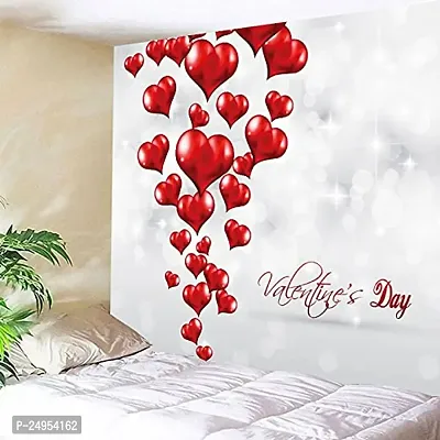 S24 3D Valentine Hearts Digital Printed Polyester Fabric Curtains for Bed Room, Living Room Kids Room Curtains Color Red Window/Door/Long Door (D.N.339)