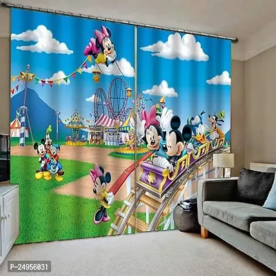 S24 3D Mickey Mouse Digital Printed Polyester Fabric Curtains for Bed Room, Kids Room Curtains Color Sky Window/Door/Long Door (D.N.440) (4 x 5 Feet (Size: 48 x 60 Inch) Window, 1)