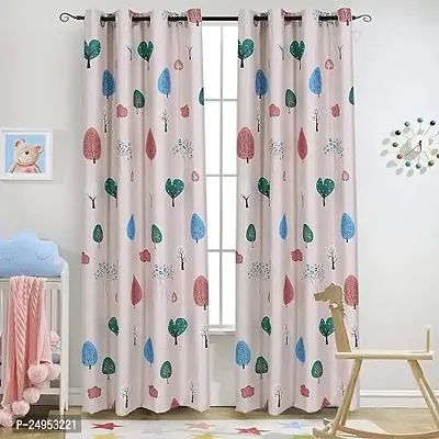 NF 3D Small Trees Digital Printed Polyester Fabric Curtains for Bed Room, Living Room Kids Room Curtains Color Multi Window/Door/Long Door (D.N.232)