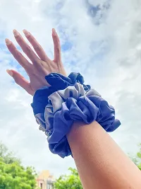 Mulberry Silk Oversized Scrunchies - Pack Of 3 - Black, Blue And Silver-thumb4