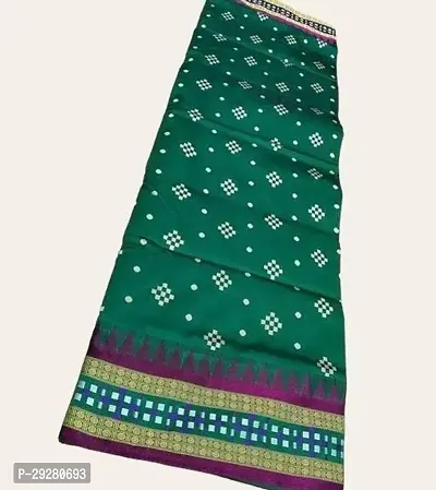 Stylish Silk Blend Green Printed Saree with Blouse piece