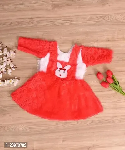 Elegant Red Cotton Self Pattern Frocks For Girls