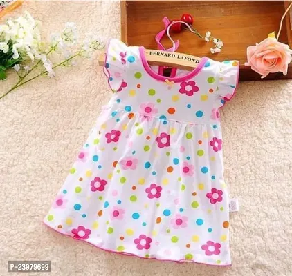 Elegant Pink Cotton Printed Frocks For Girls