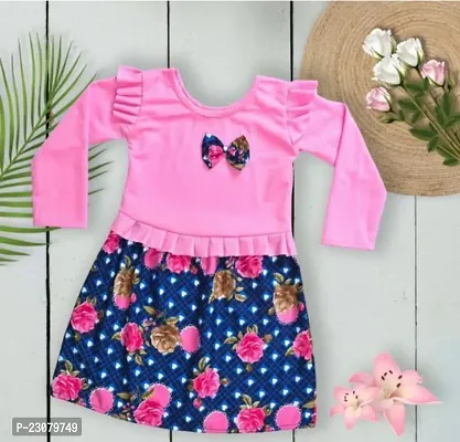 Elegant Pink Cotton Printed Frocks For Girls