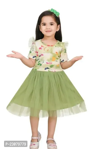 Elegant Green Cotton Printed Frocks For Girls