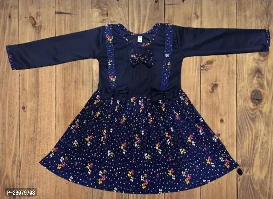 Elegant Navy Blue Cotton Printed Frocks For Girls