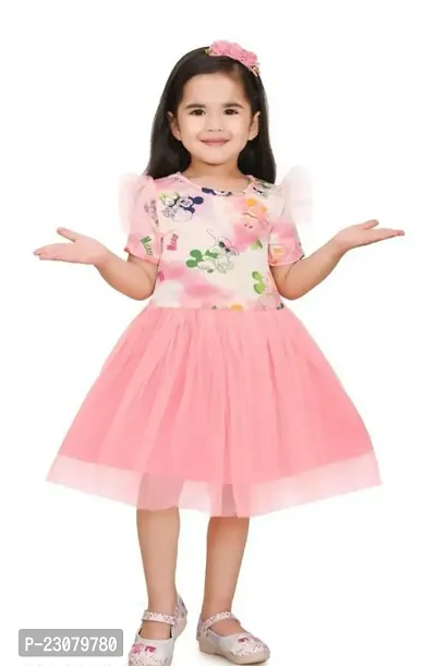 Elegant Pink Cotton Printed Frocks For Girls