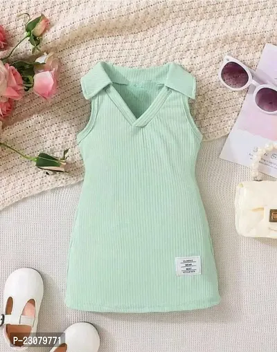 Elegant Green Cotton Self Pattern Dresses For Girls