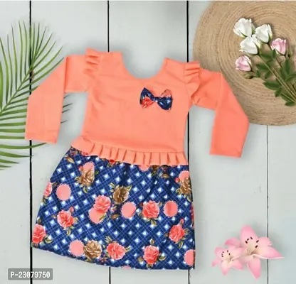 Elegant Peach Cotton Printed Frocks For Girls