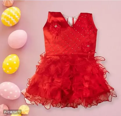 Elegant Red Cotton Self Pattern Frocks For Girls