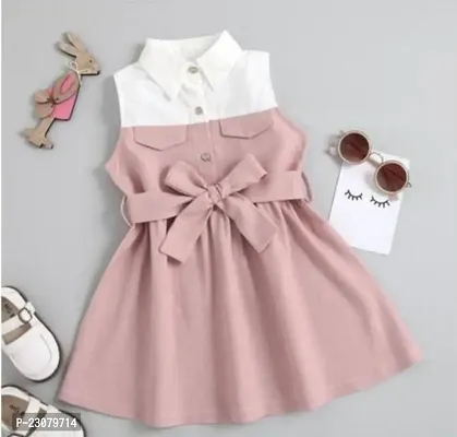 Elegant Pink Cotton Solid Dresses For Girls