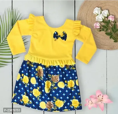 Elegant Yellow Cotton Printed Frocks For Girls