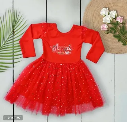 Elegant Red Cotton Self Pattern Frocks For Girls