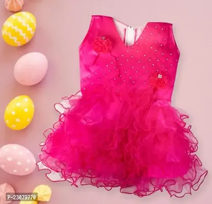 Elegant Pink Cotton Self Pattern Frocks For Girls-thumb0