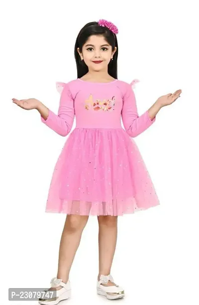 Elegant Pink Cotton Self Pattern Frocks For Girls-thumb0