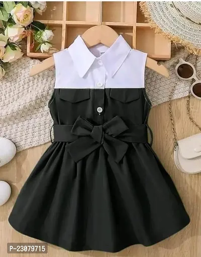 Elegant Black Cotton Solid Dresses For Girls