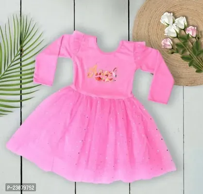 Elegant Pink Cotton Self Pattern Frocks For Girls