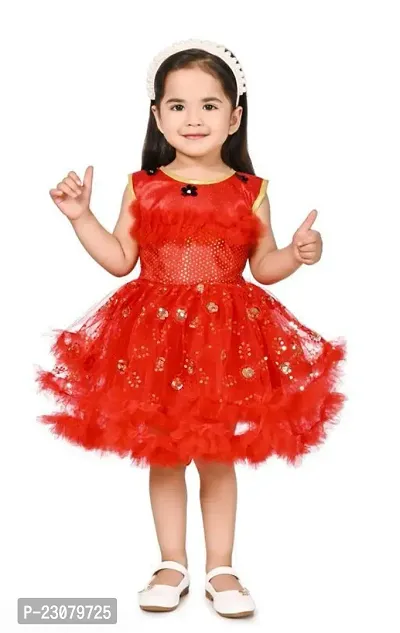 Elegant Red Cotton Printed Frocks For Girls-thumb0