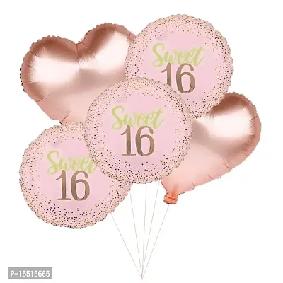 XBH 5 Piece Sweet 16 Print Combo Foil Balloons For Birthday Decoration/Party Supplies (Random Color) - Pack of 5 Pieces