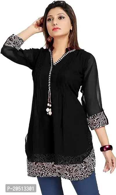 Stylish Black Cotton Stitched Kurta For Women-thumb0