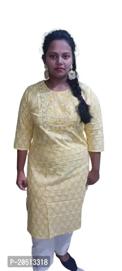 Stylish Yellow Cotton Kurta Bottom Set For Women-thumb0