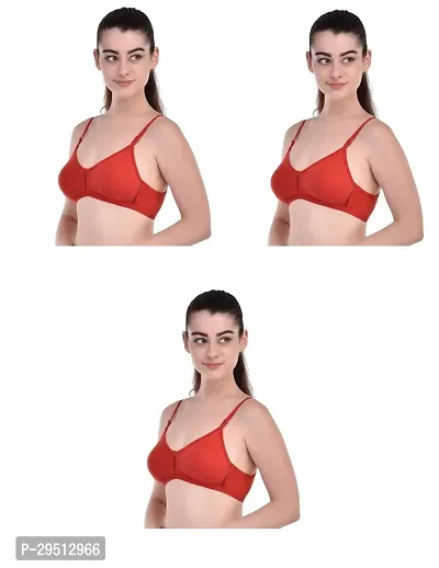 Stylish Red Cotton Solid Bras For Women Pack Of 3-thumb0