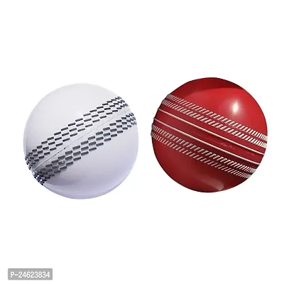 FRONTPLAYS Cricket ball i10 Soft  Shiny Rubber Ball White  Red 2Pcs.-thumb0
