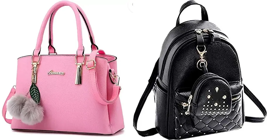 Stylish PU Handbag And Backpack For Women Combo Of 2