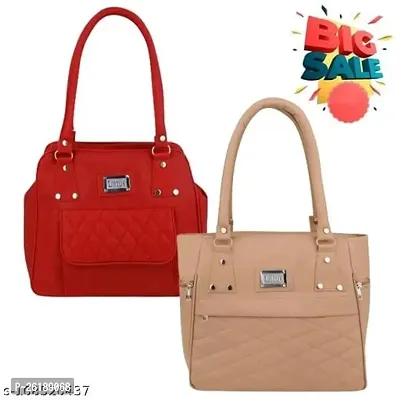 Stylish Multicolored PU Solid Handbags For Women Pack Of 2