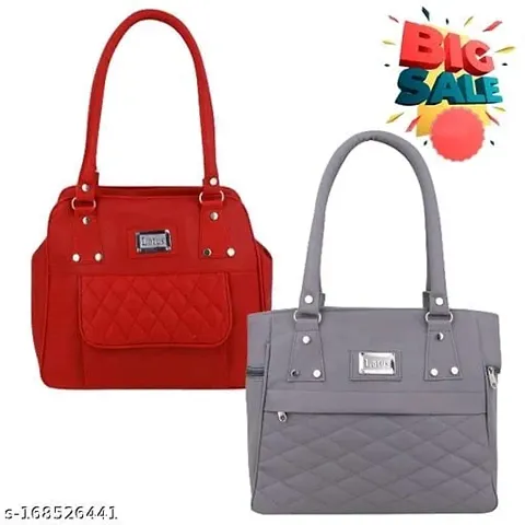 Stylish PU Solid Handbags For Women Pack Of 2