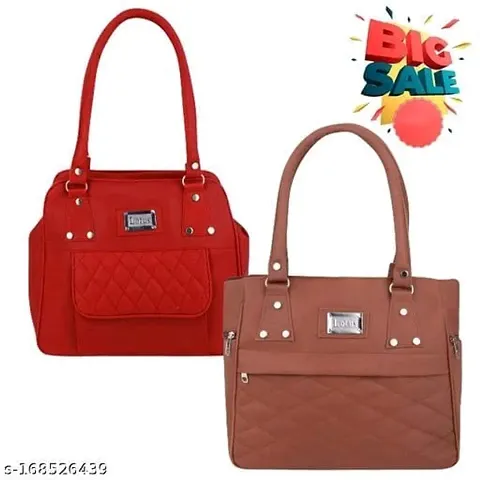 Stylish PU Solid Handbags For Women Pack Of 2