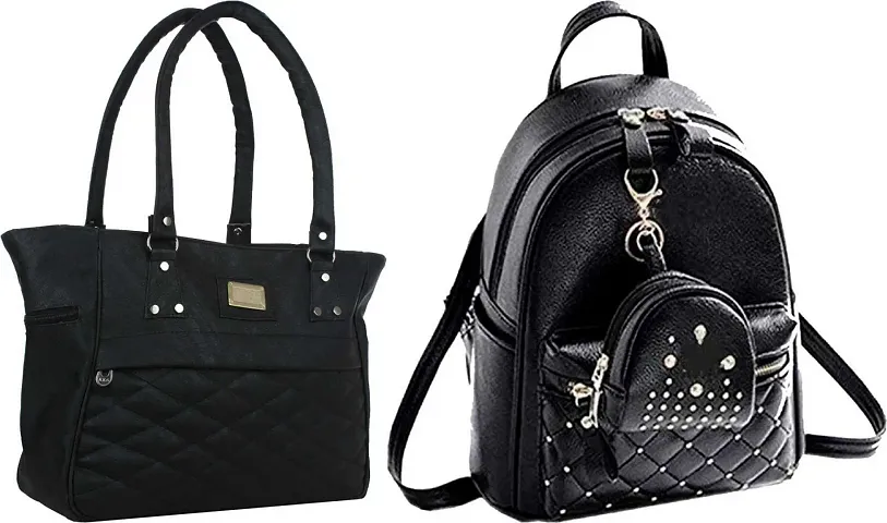 Stylish PU Handbag And Backpack For Women Combo Of 2