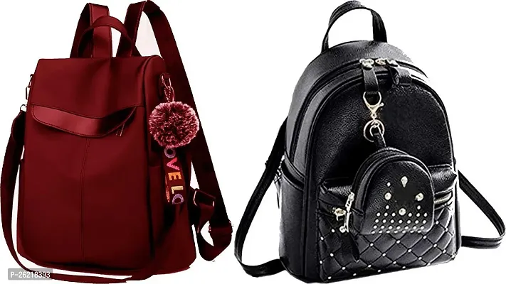 Stylish Multicoloured PU Backpack For Women Combo Of 2