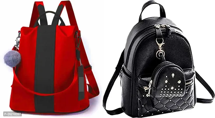 Stylish Multicoloured PU Backpack For Women Combo Of 2