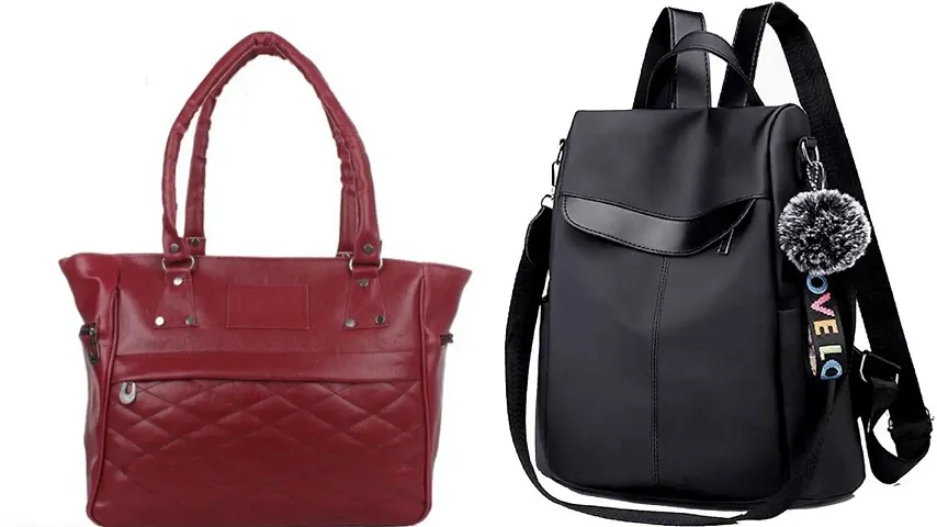 Combos Of 2 - Stylish PU Handbag And Backpack For Women