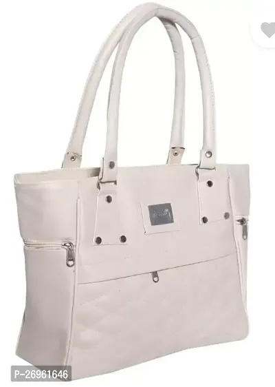 Stylish Off White PU Solid Handbags For Women-thumb0