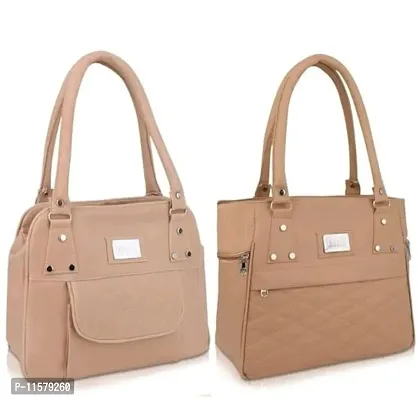 Stylish Tan Regular Handheld Handbags For Women Pack Of 2-thumb0