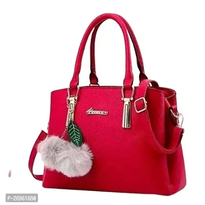 Stylish Red PU Solid Handbags For Women-thumb0