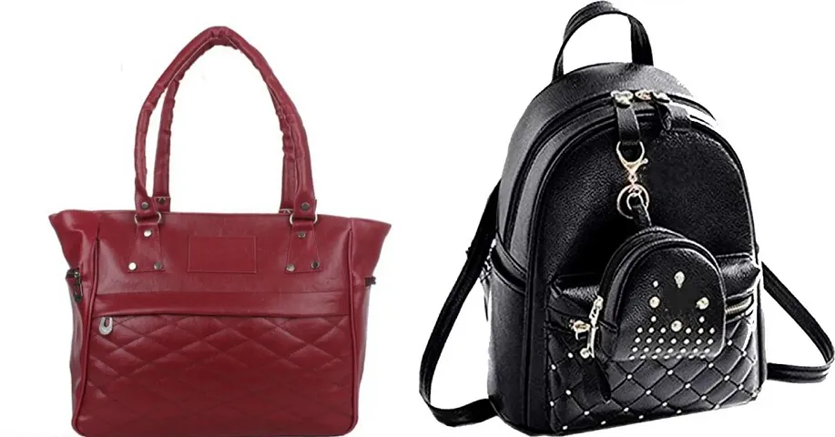 Stylish Combos Of 2 - PU Handbag And Backpack For Women