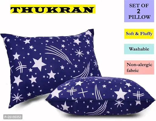 Thukran Microfibre Stripes Sleeping Pillow Pack of 2  (Blue Star)-thumb0