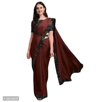 Saki Fashion Women's Regular Fit Ready to Wear Belt Saree With Unstiched Blouse (R2W) (Brown)