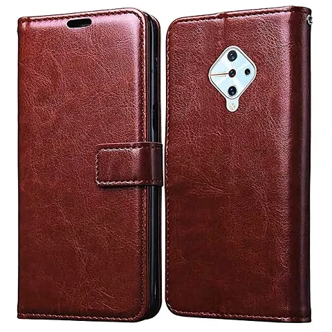 Leather Finish Flip Cover for Vivo S1 Pro |Inside Pockets  Inbuilt Stand | Wallet Style Back Case | Magnet Closure (Brown) (Please Check Your Phone Model Before Buying)