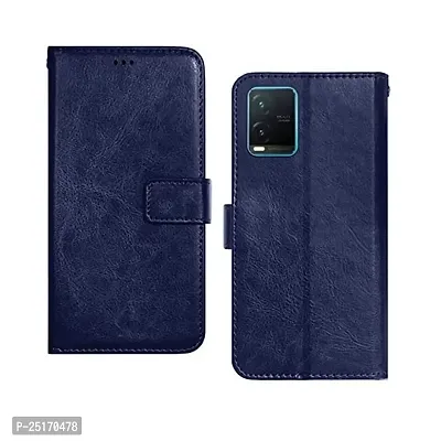 KDM KDM  Vivo T1x Flip Back Cover | PU Leather Flip Cover Wallet Case with TPU Silicone Case Back Cover for Vivo T1x - Classic Blue-thumb0
