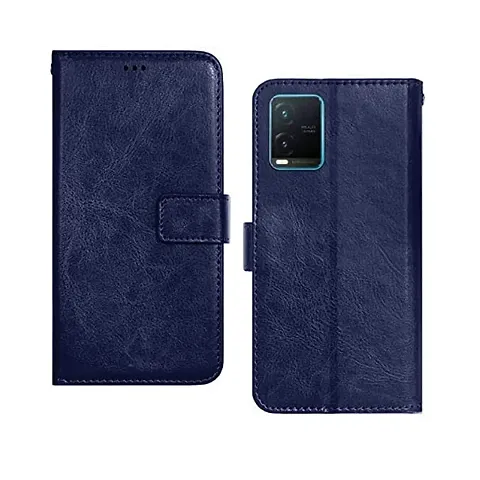 Cloudza Vivo T1X Flip Back Cover | PU Leather Flip Cover Wallet Case with TPU Silicone Case Back Cover for Vivo T1X Blue