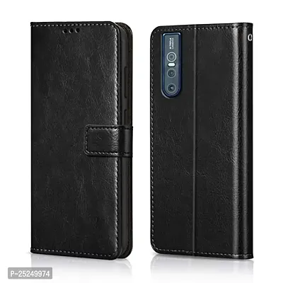 KDM Vivo V15 Pro Flip Case Leather Finish | Inside TPU with Card Pockets | Wallet Stand and Shock Proof | Magnetic Closing | Complete Protecti-thumb0